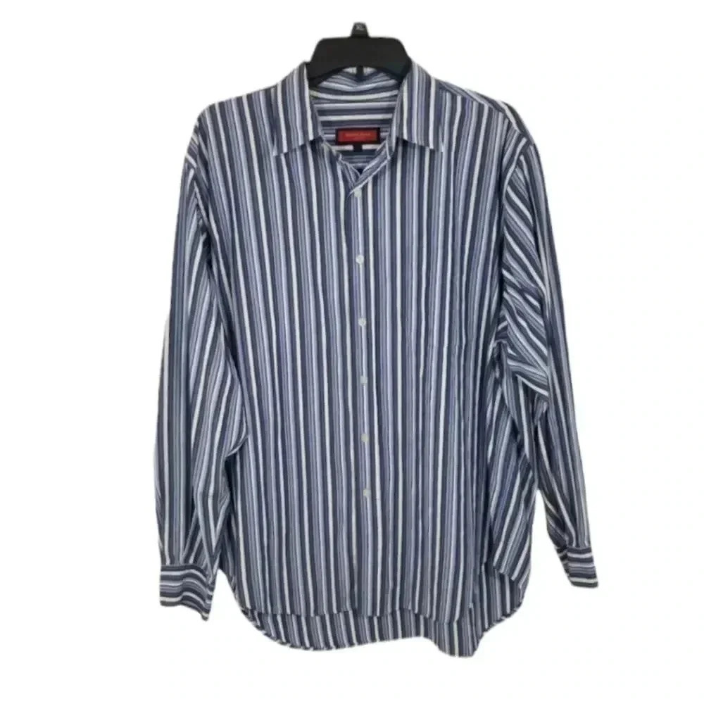 {Austin Reed London} Men's Large Blue White Striped Button Down Dress Shirt